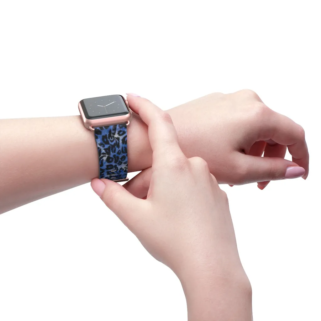Blue Leopard Apple Watch Band, Animal Print 38mm/42mm Watch Bands- Made in USA