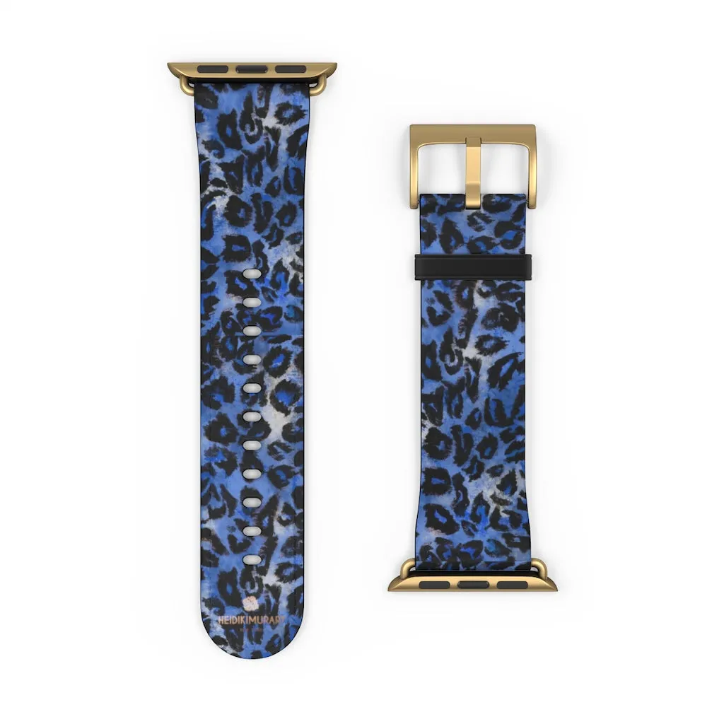 Blue Leopard Apple Watch Band, Animal Print 38mm/42mm Watch Bands- Made in USA