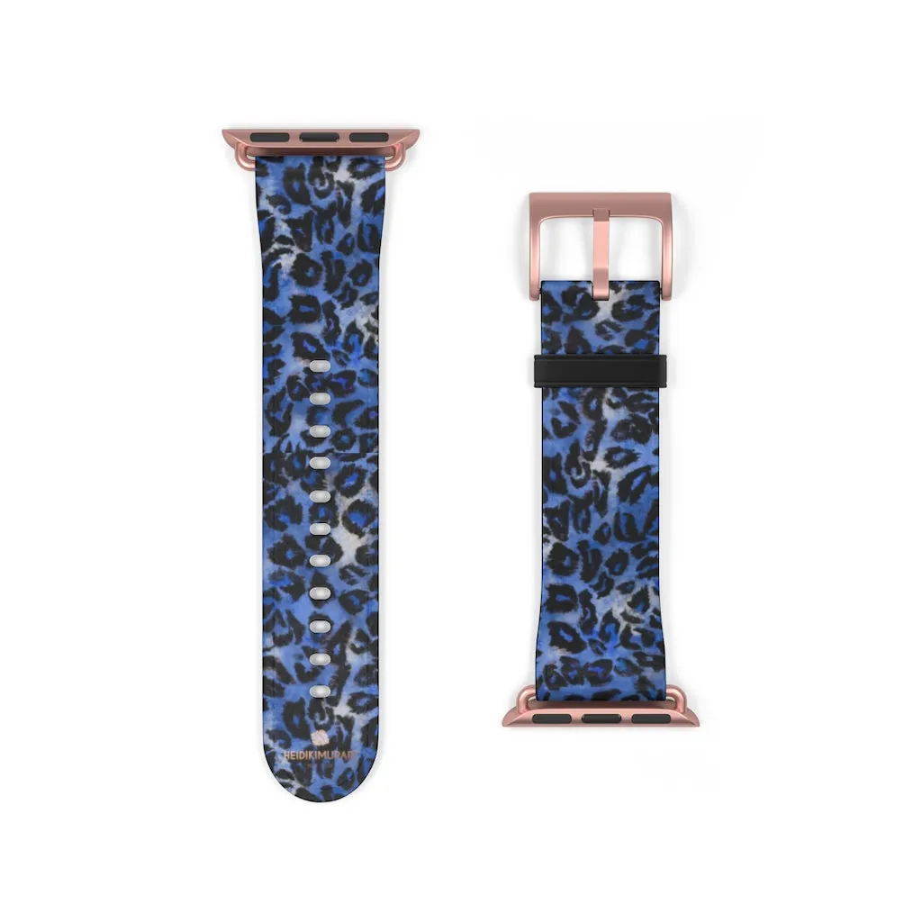 Blue Leopard Apple Watch Band, Animal Print 38mm/42mm Watch Bands- Made in USA