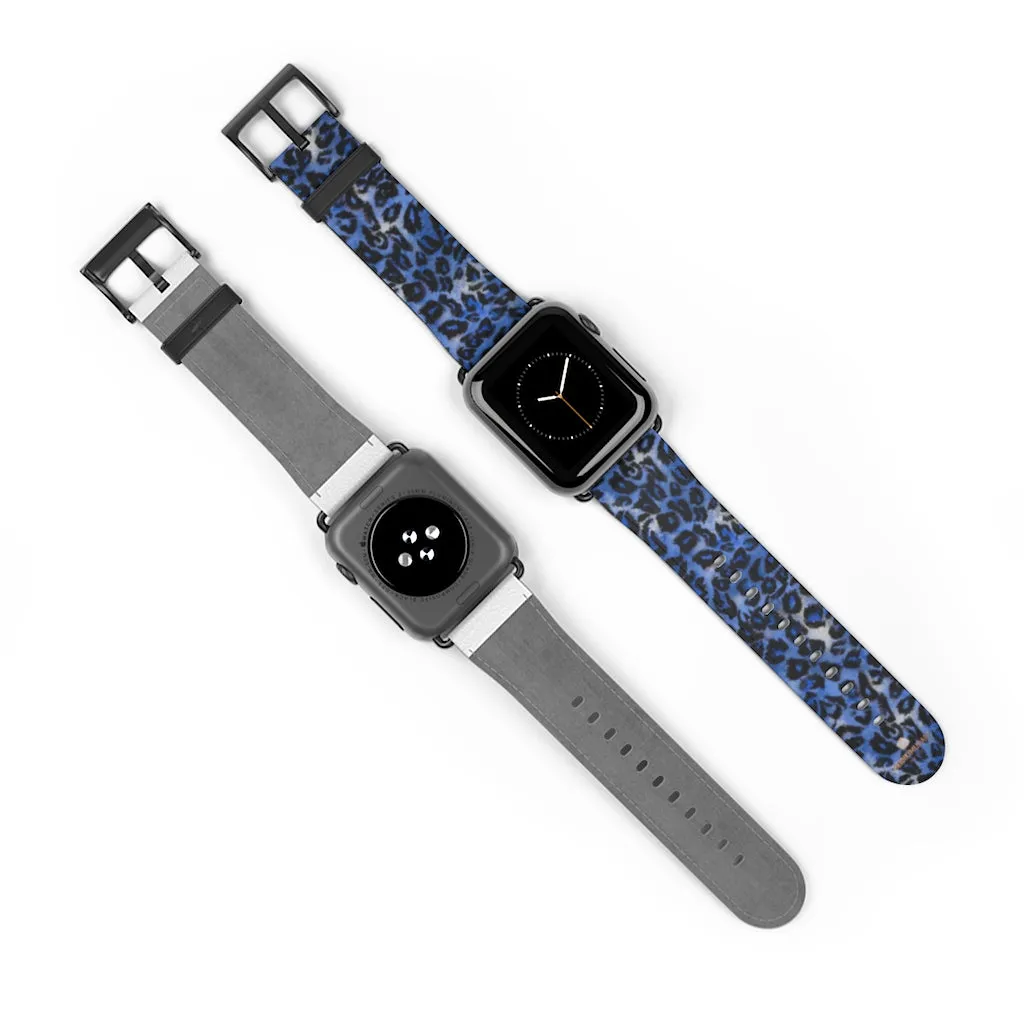 Blue Leopard Apple Watch Band, Animal Print 38mm/42mm Watch Bands- Made in USA