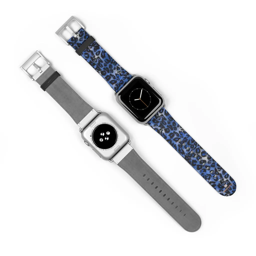 Blue Leopard Apple Watch Band, Animal Print 38mm/42mm Watch Bands- Made in USA