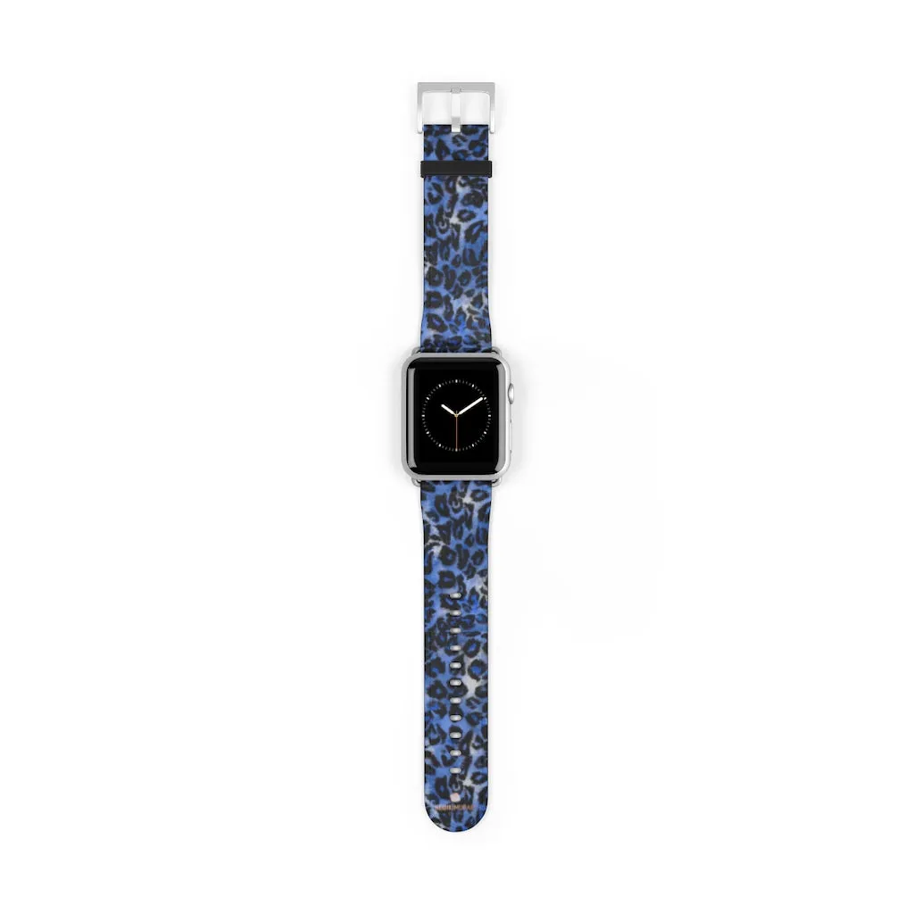 Blue Leopard Apple Watch Band, Animal Print 38mm/42mm Watch Bands- Made in USA