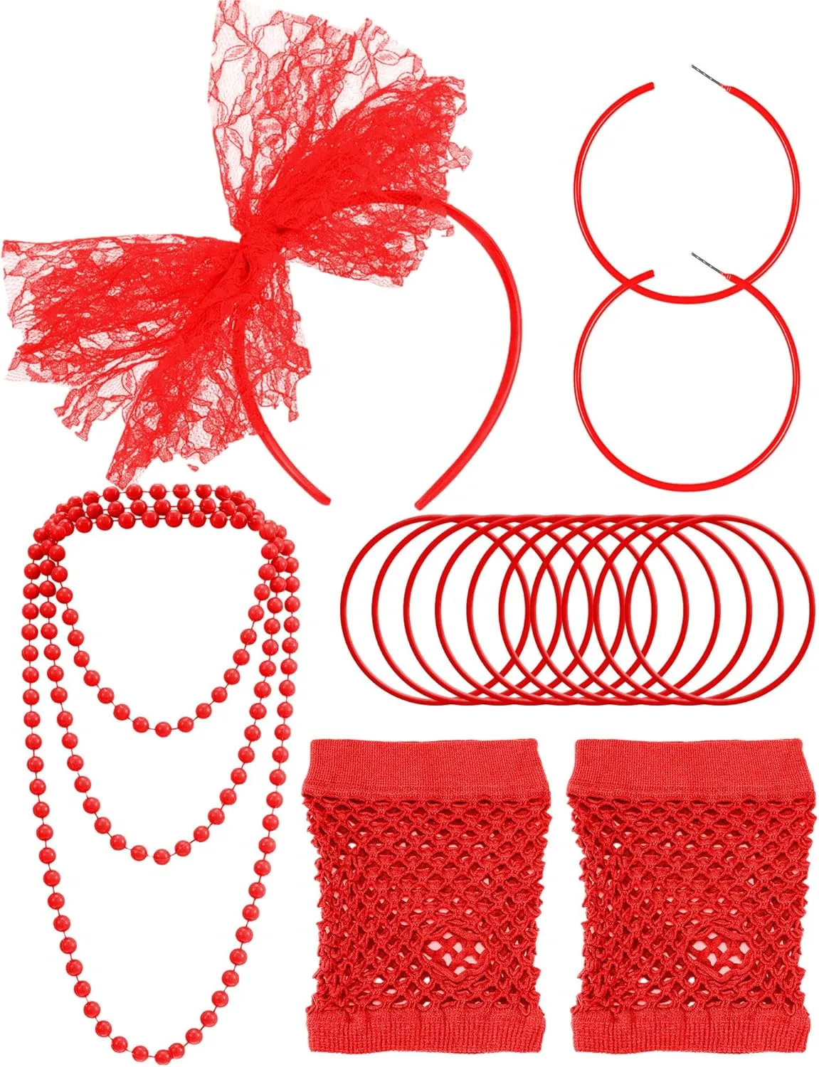 Blulu 80s Accessories for Women Costume Lace Headband Earrings Fishnet Gloves Necklace Bracelet for 80's Party