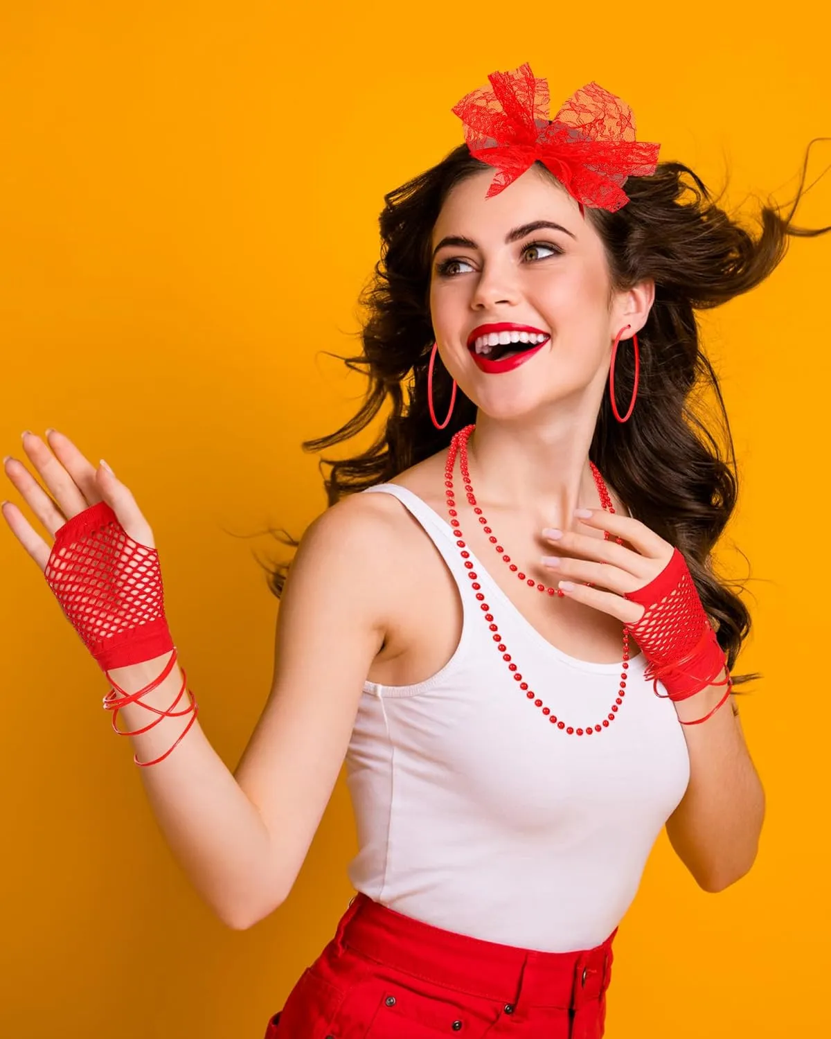 Blulu 80s Accessories for Women Costume Lace Headband Earrings Fishnet Gloves Necklace Bracelet for 80's Party