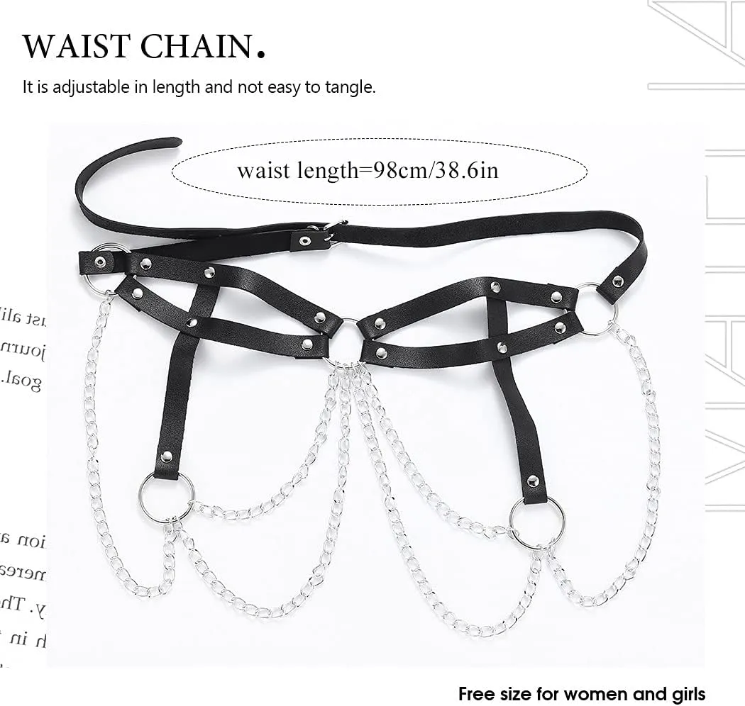 Bodiy Punk Waist Chain Belts Leather Gothic Layered Rave Belly Body Chains Jewelry for Women Sexy
