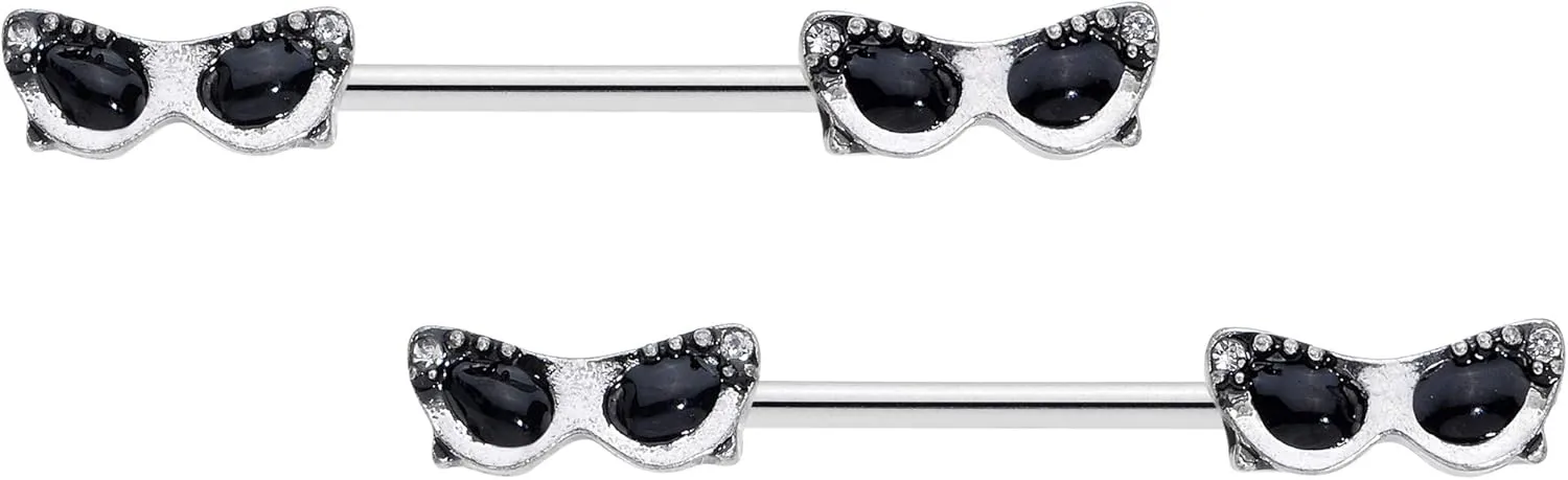Body Candy 14G Womens Nipplerings Piercing 316L Stainless Steel 2Pc Retro Sunglasses Nipple Ring Set 9/16"