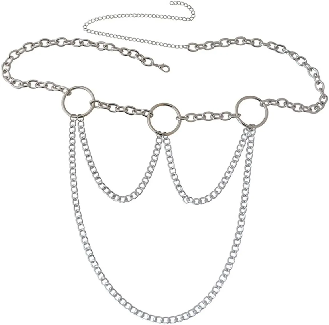 Body Chain Layered, Chain Belts Women Silver Minimalist Multilayer Circle Chain Tassel Waist Belly 46.8Inch Alloy Jewelry