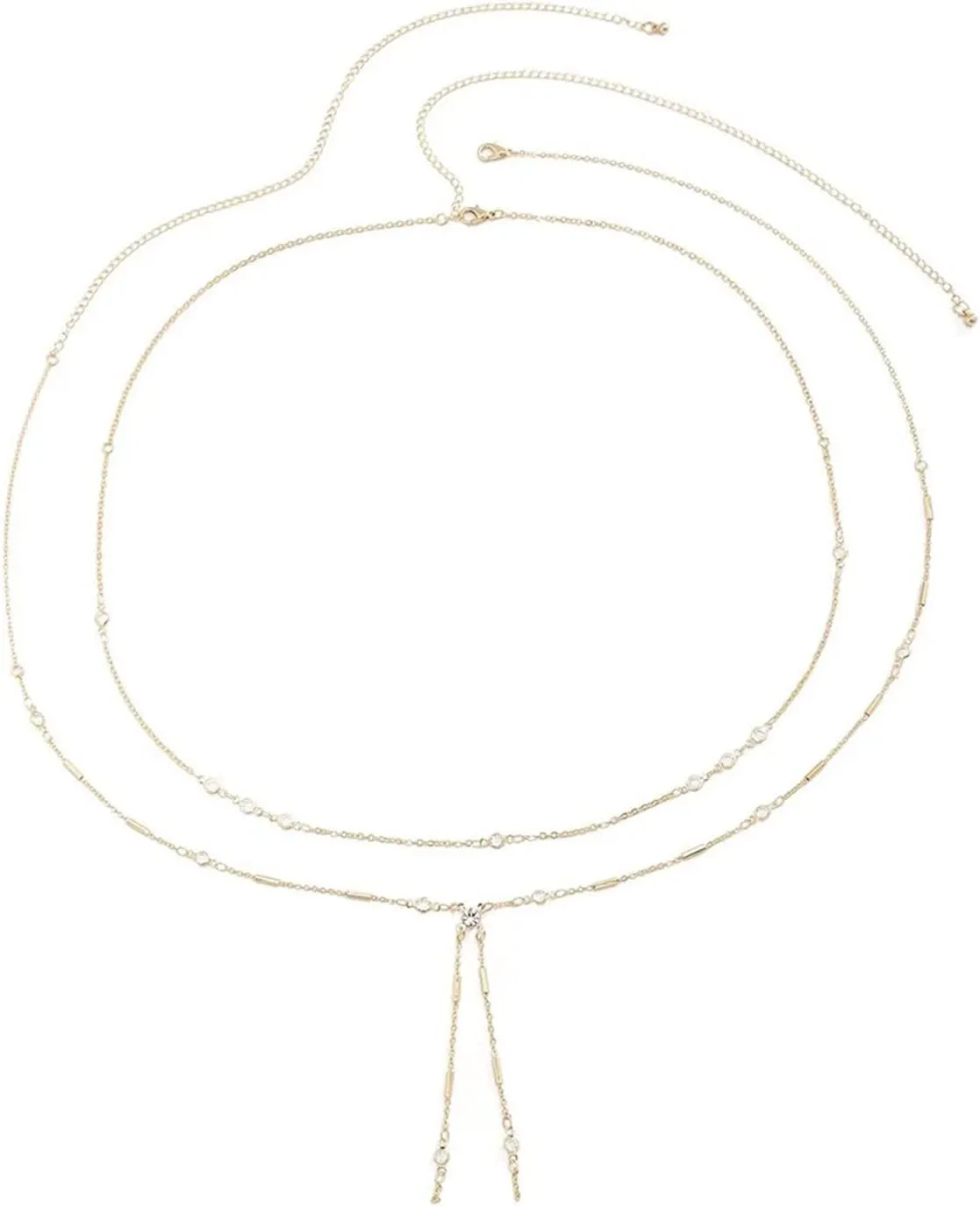 Body Chain Layered, Womens Chain Belts Fashion Minimalist Double Layer Cubic Zirconia Tassel Waist Belly Alloy Jewelry