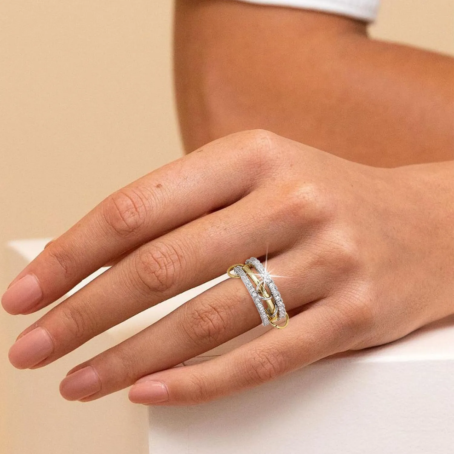 BOMAIL Gold Stackable Rings for Women Non Tarnish 14k Gold Plated Rings Chunky Stackable Cubic Zirconia Rings Set Dainty Gold Rings for Women