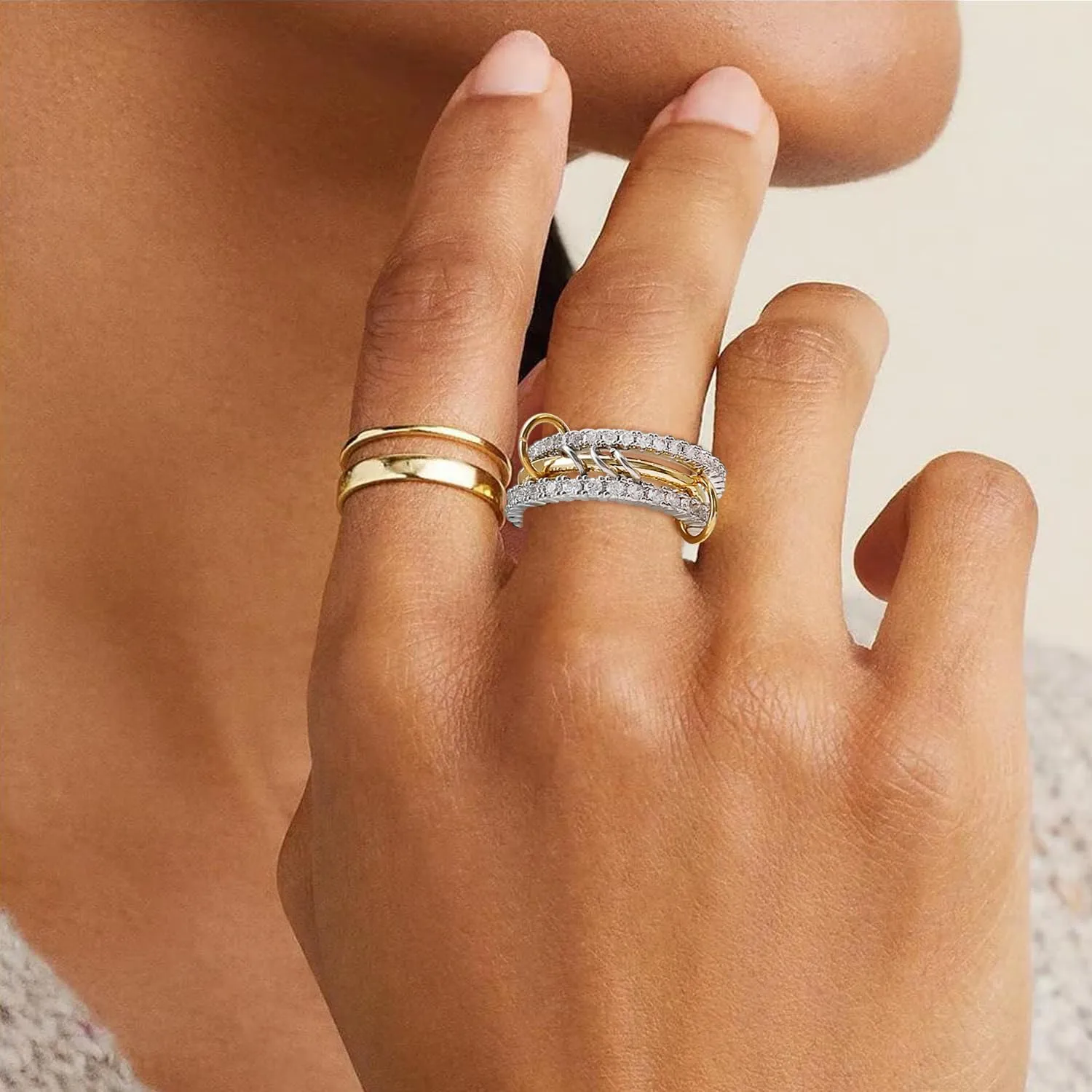 BOMAIL Gold Stackable Rings for Women Non Tarnish 14k Gold Plated Rings Chunky Stackable Cubic Zirconia Rings Set Dainty Gold Rings for Women