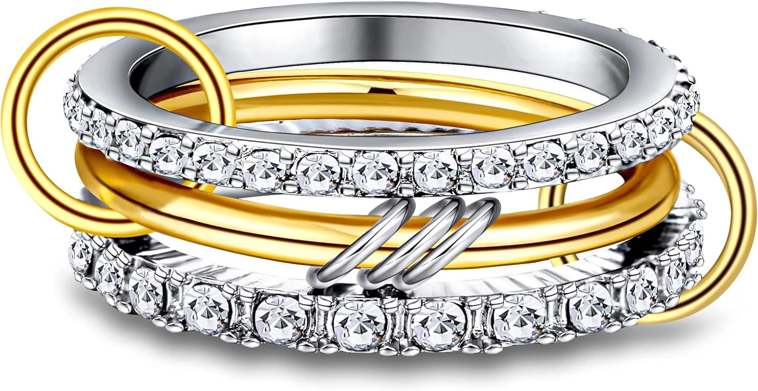 BOMAIL Gold Stackable Rings for Women Non Tarnish 14k Gold Plated Rings Chunky Stackable Cubic Zirconia Rings Set Dainty Gold Rings for Women