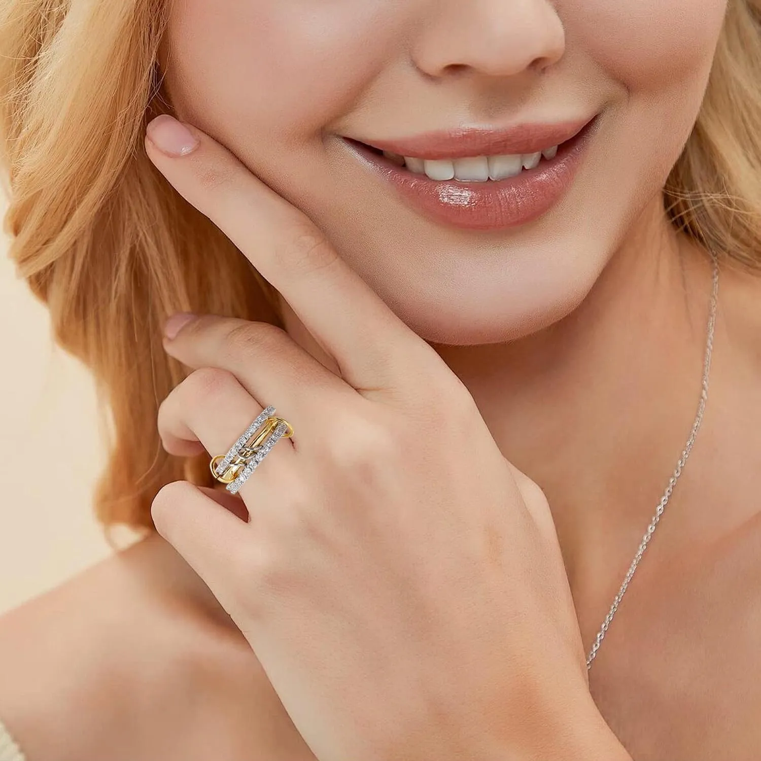 BOMAIL Gold Stackable Rings for Women Non Tarnish 14k Gold Plated Rings Chunky Stackable Cubic Zirconia Rings Set Dainty Gold Rings for Women