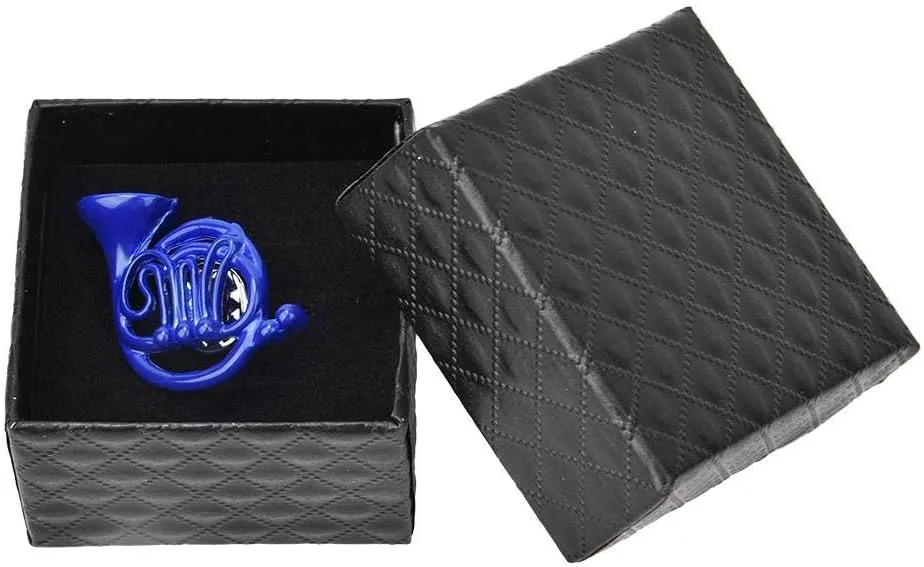Brooch, Metal Blue French Horn Brooch Pin Ornament with Box for Craft Clothes Clothing Hat Scarf Decoration