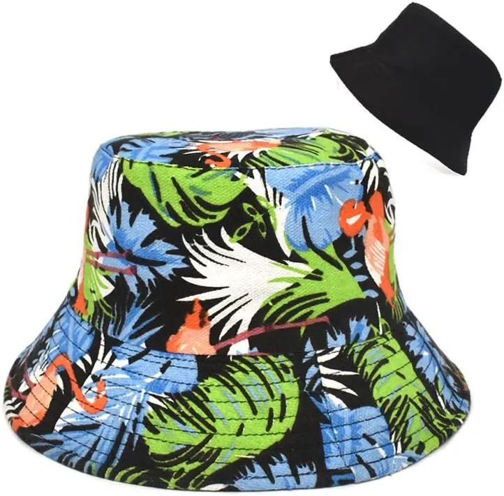 Bucket Hat Cotton Double-Side-Wear Reversible Sun Hat for Women Men, Summer Vacation Travel Beach Packable Fisherman Hat