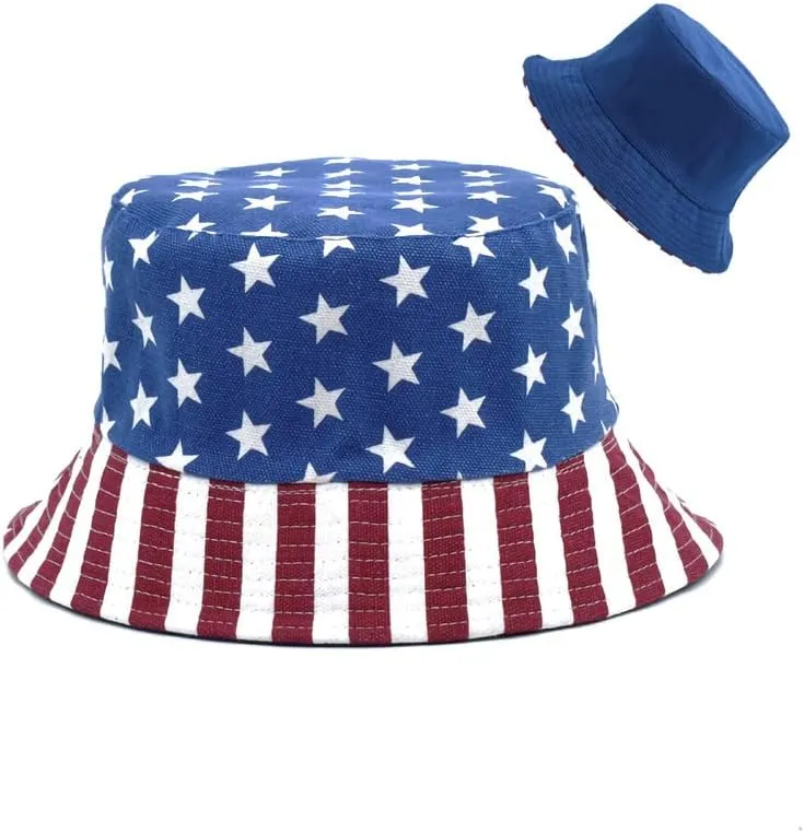 Bucket Hat Cotton Double-Side-Wear Reversible Sun Hat for Women Men, Summer Vacation Travel Beach Packable Fisherman Hat