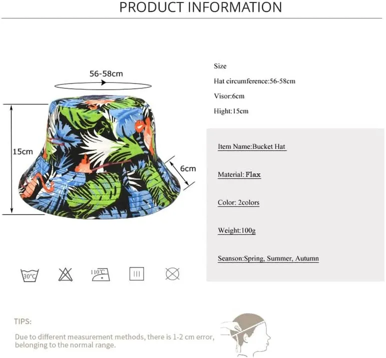 Bucket Hat Cotton Double-Side-Wear Reversible Sun Hat for Women Men, Summer Vacation Travel Beach Packable Fisherman Hat