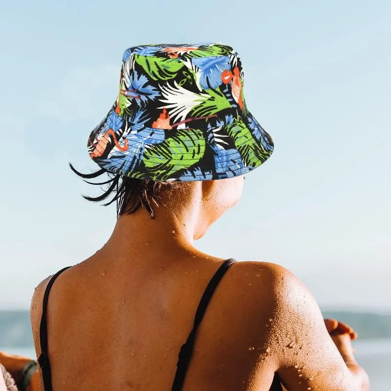 Bucket Hat Cotton Double-Side-Wear Reversible Sun Hat for Women Men, Summer Vacation Travel Beach Packable Fisherman Hat