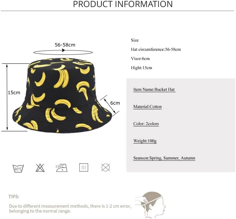 Bucket Hat Cotton Double-Side-Wear Reversible Sun Hat for Women Men, Summer Vacation Travel Beach Packable Fisherman Hat
