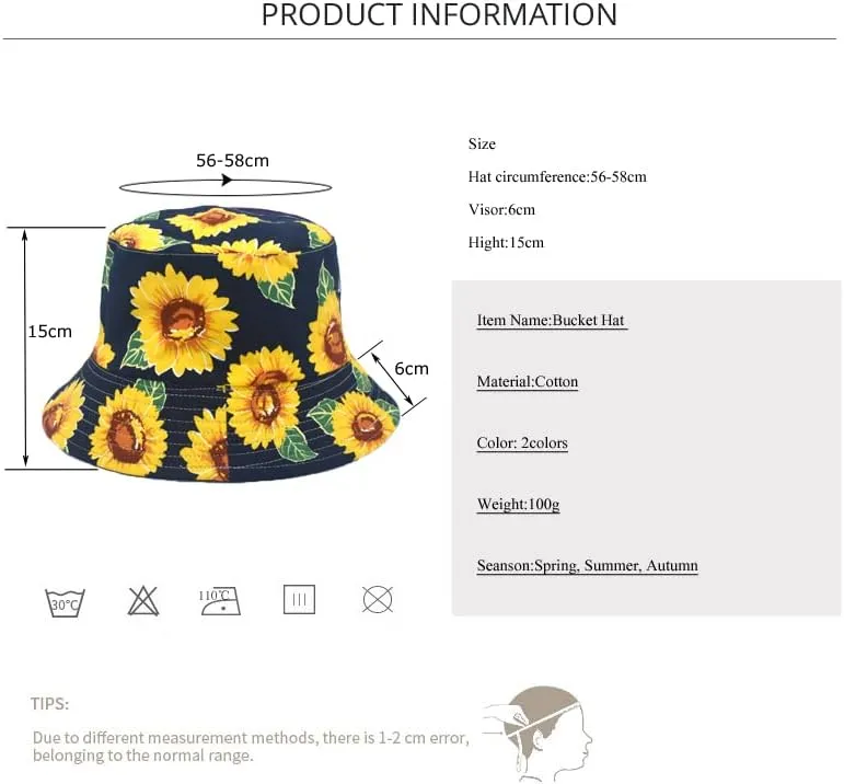 Bucket Hat Cotton Double-Side-Wear Reversible Sun Hat for Women Men, Summer Vacation Travel Beach Packable Fisherman Hat