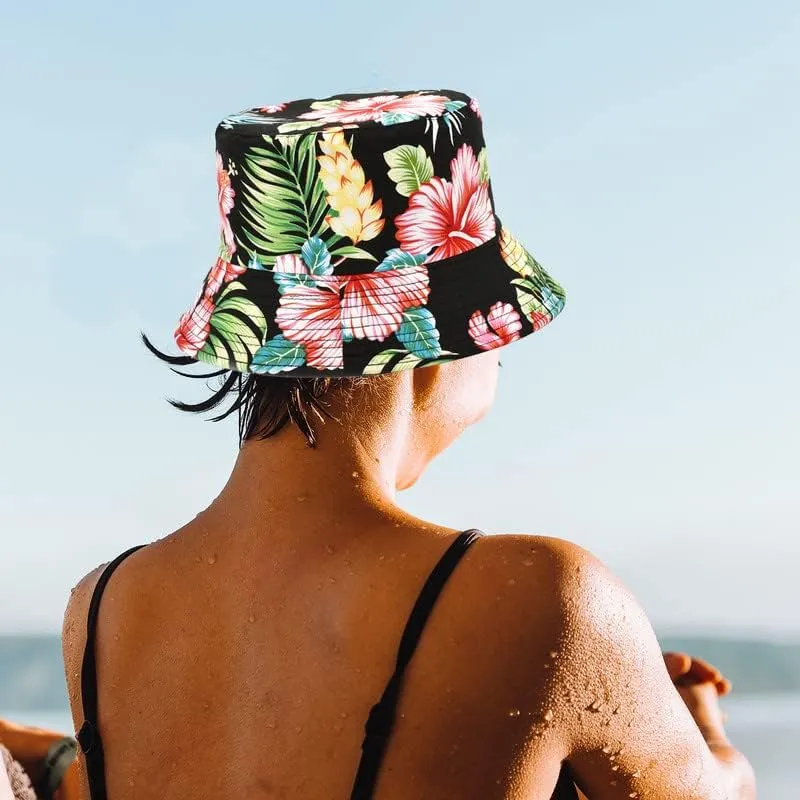 Bucket Hat Cotton Double-Side-Wear Reversible Sun Hat for Women Men, Summer Vacation Travel Beach Packable Fisherman Hat