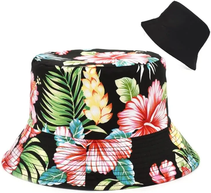 Bucket Hat Cotton Double-Side-Wear Reversible Sun Hat for Women Men, Summer Vacation Travel Beach Packable Fisherman Hat