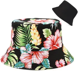 Bucket Hat Cotton Double-Side-Wear Reversible Sun Hat for Women Men, Summer Vacation Travel Beach Packable Fisherman Hat