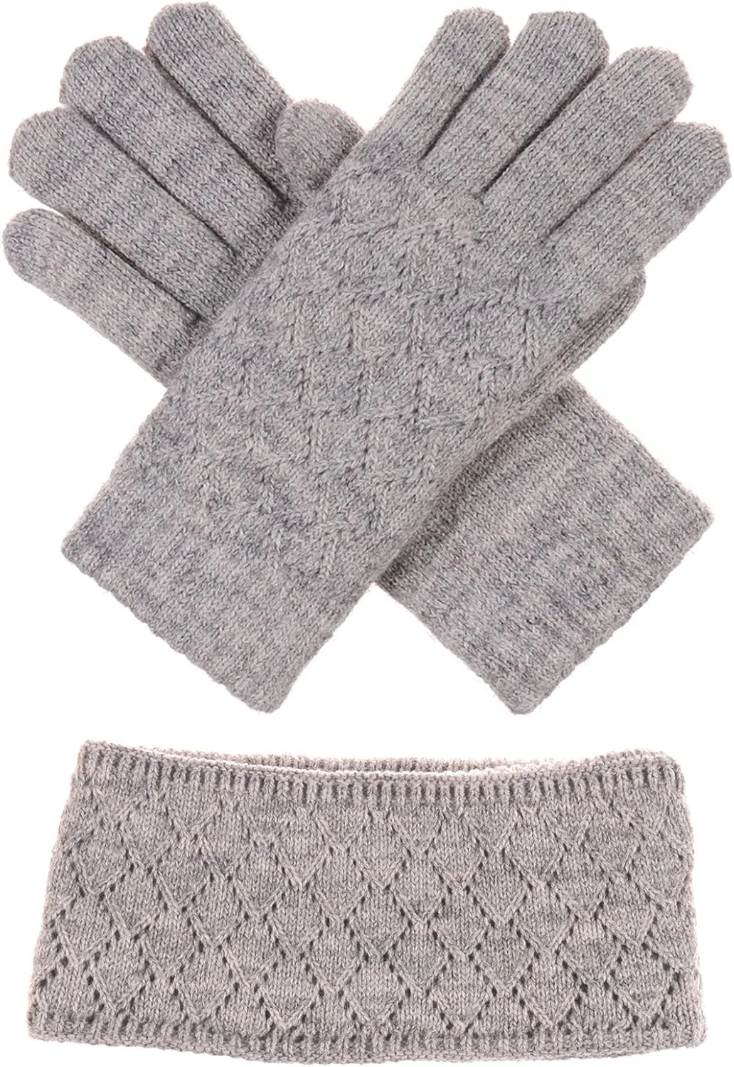 BYOS Womens Winter Cable Plush Warm Fleece Lined Knit Gloves & Headband 2 Pieces Set,Various Styles
