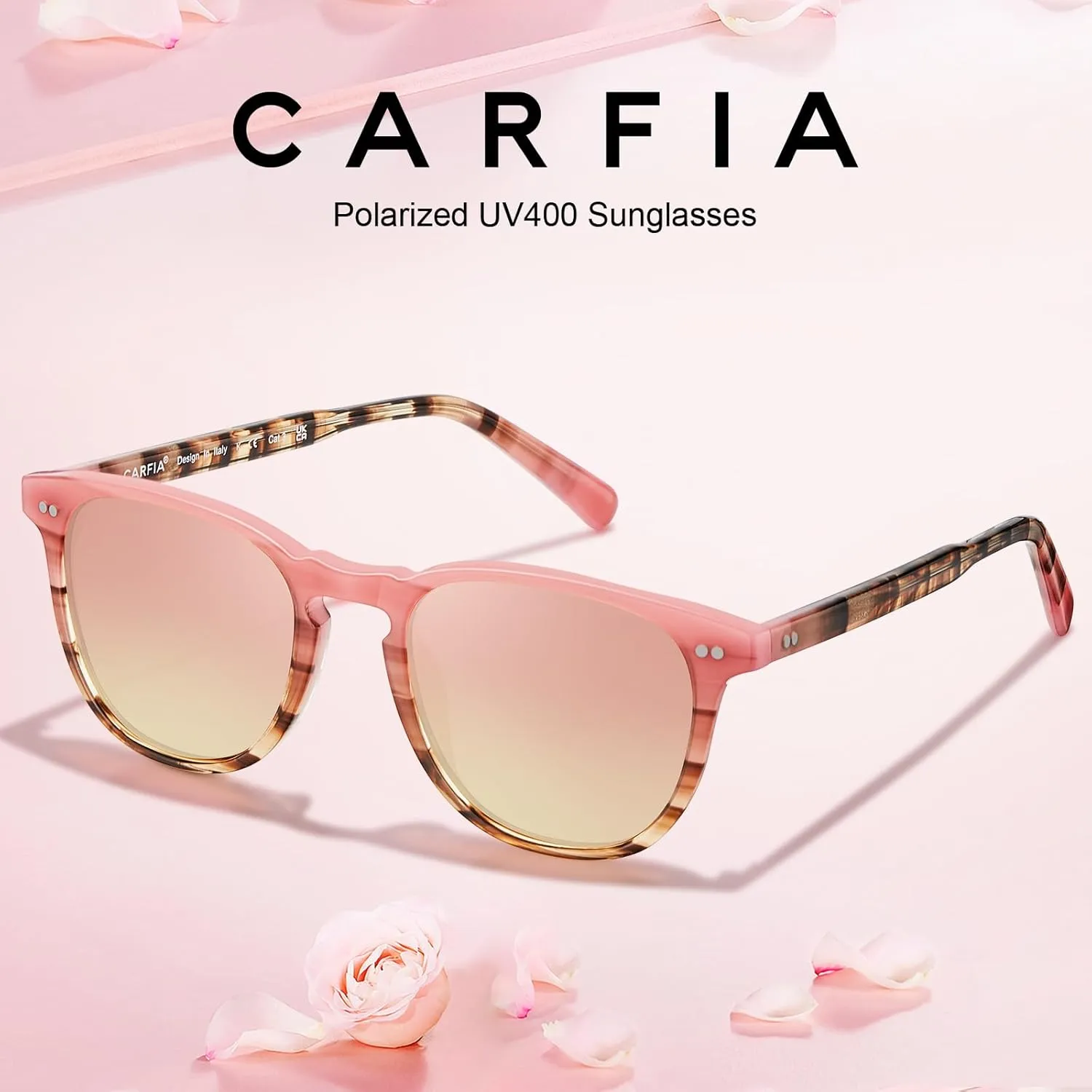 CARFIA Retro Polarized Sunglasses for Women Small and Medium Face UV Protection, Handcrafted Acetate Frame Sunnies CA5285