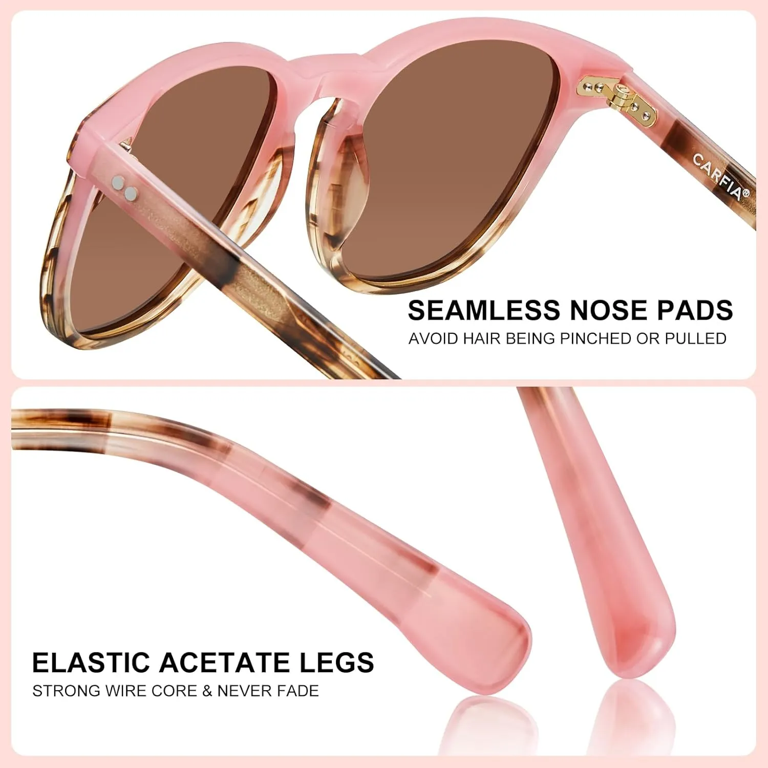 CARFIA Retro Polarized Sunglasses for Women Small and Medium Face UV Protection, Handcrafted Acetate Frame Sunnies CA5285