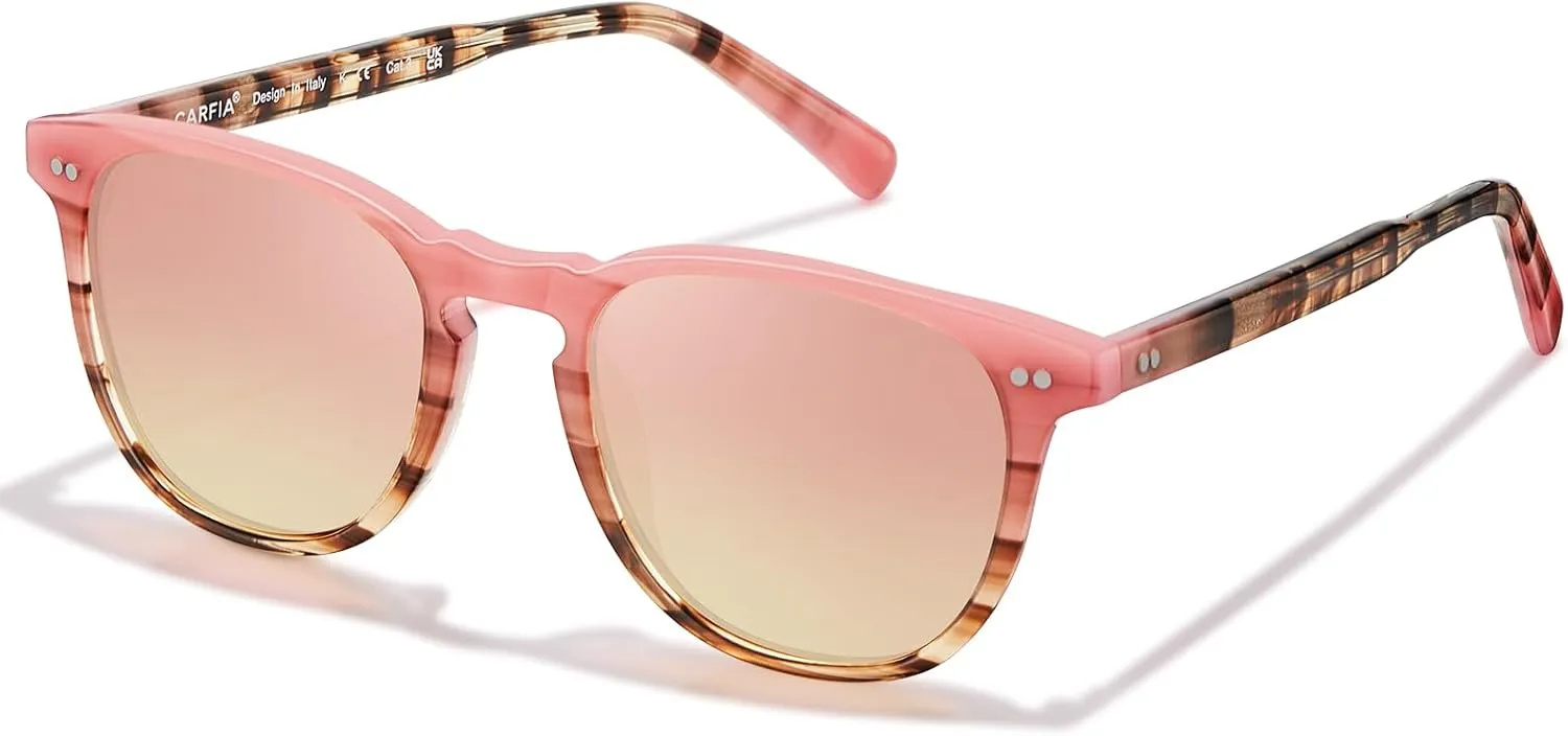 CARFIA Retro Polarized Sunglasses for Women Small and Medium Face UV Protection, Handcrafted Acetate Frame Sunnies CA5285