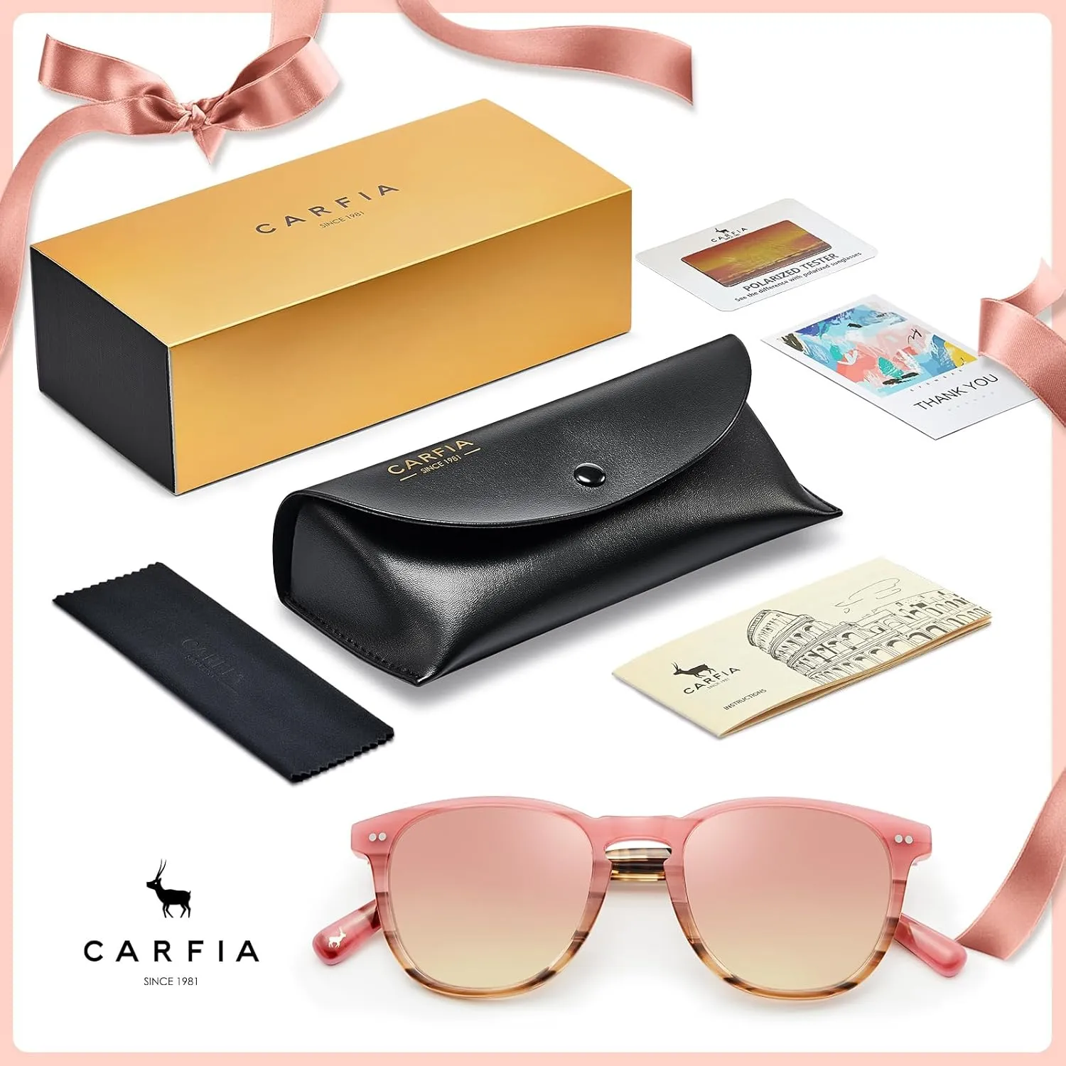 CARFIA Retro Polarized Sunglasses for Women Small and Medium Face UV Protection, Handcrafted Acetate Frame Sunnies CA5285