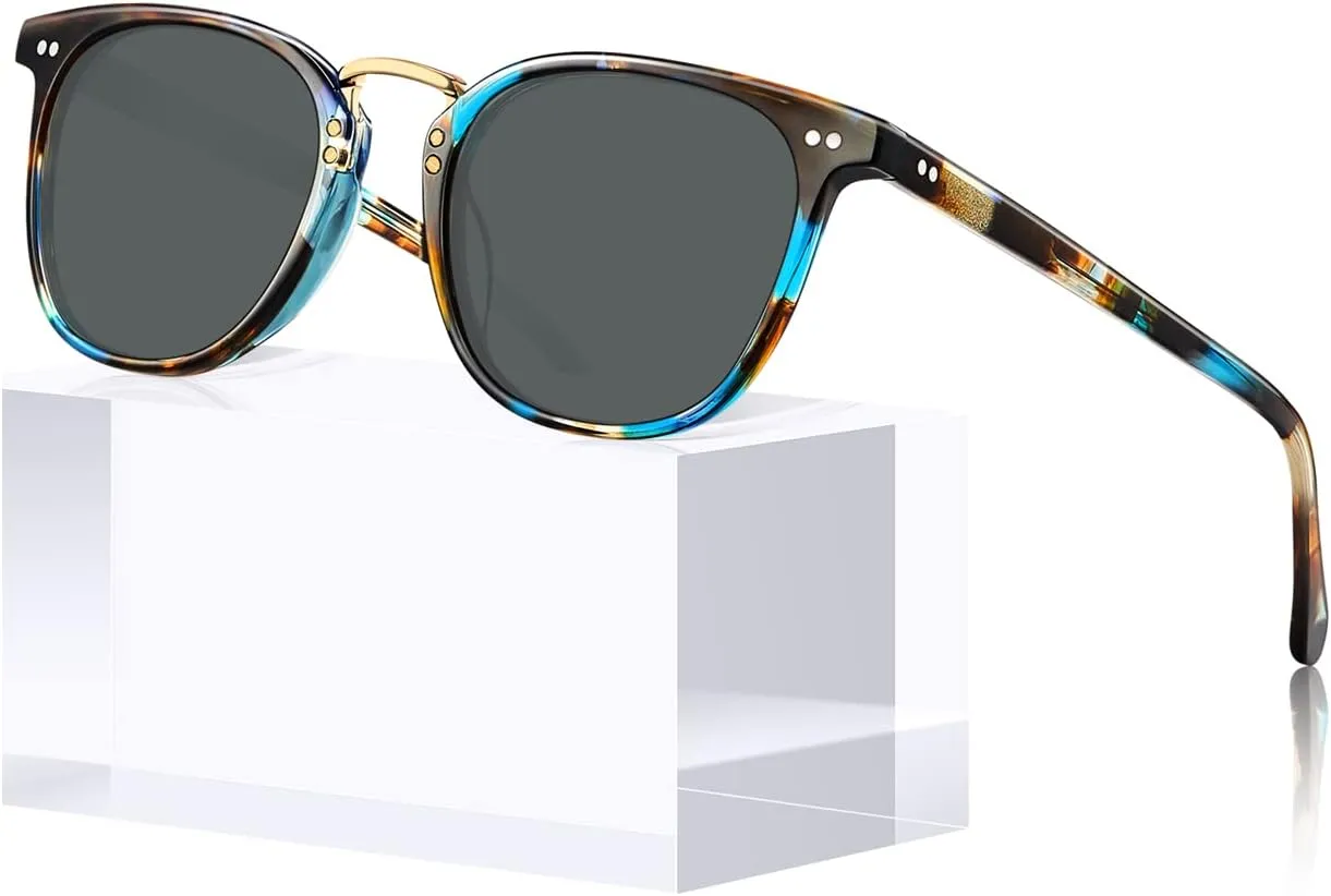 CARFIA Small Face Acetate Polarized Sunglasses for Women UV Protection, Retro Trendy Eyewear Metal Bridge Brow Ladies Sunnies