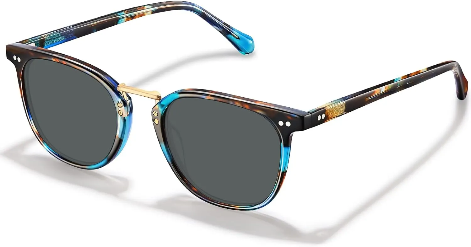 CARFIA Small Face Acetate Polarized Sunglasses for Women UV Protection, Retro Trendy Eyewear Metal Bridge Brow Ladies Sunnies