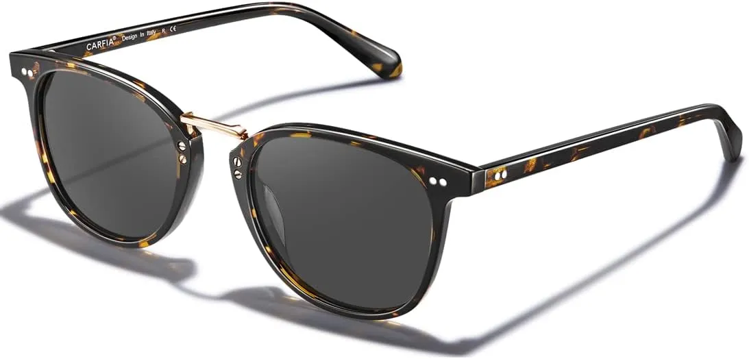 CARFIA Small Face Acetate Polarized Sunglasses for Women UV Protection, Retro Trendy Eyewear Metal Bridge Brow Ladies Sunnies