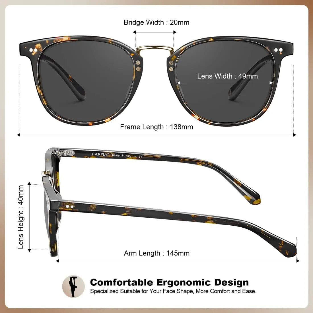 CARFIA Small Face Acetate Polarized Sunglasses for Women UV Protection, Retro Trendy Eyewear Metal Bridge Brow Ladies Sunnies