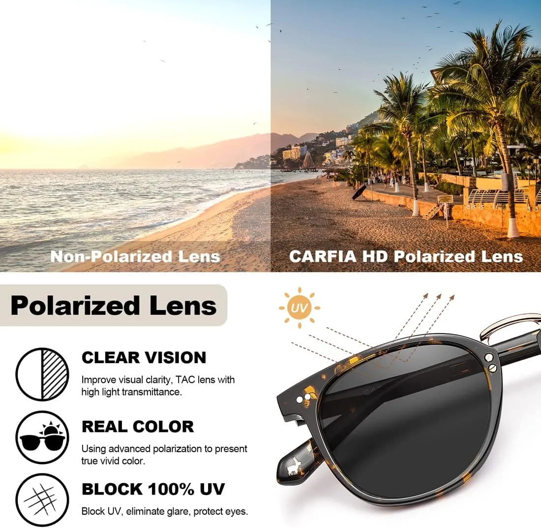 CARFIA Small Face Acetate Polarized Sunglasses for Women UV Protection, Retro Trendy Eyewear Metal Bridge Brow Ladies Sunnies
