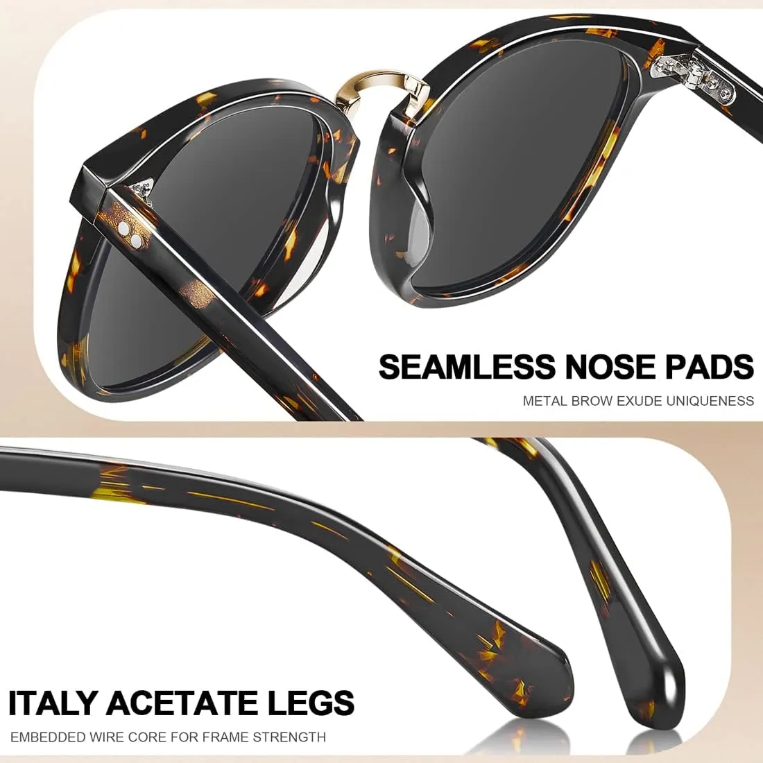 CARFIA Small Face Acetate Polarized Sunglasses for Women UV Protection, Retro Trendy Eyewear Metal Bridge Brow Ladies Sunnies