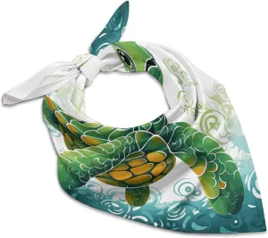 Cartoon Turtle Pattern 18" Square Head Scarf Lightweight Silk Scarf for Women Soft Satin Head Scarves Large Neckerchief Fashion Bandanas Silk Headband Neck Satin Scarfs for Bag Hair Scarves Gift