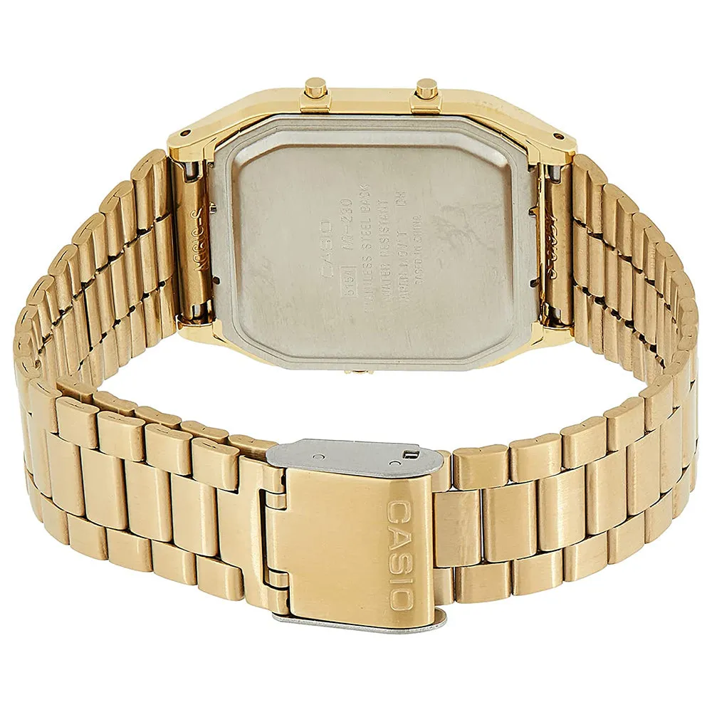 Casio Men's Gold Dial Stainless Steel Band Analog & Digital Quartz Watch - AQ-230A-9BMQ