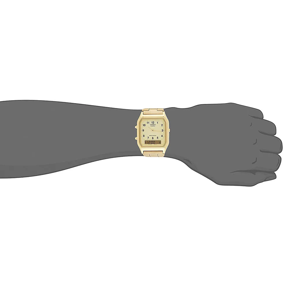 Casio Men's Gold Dial Stainless Steel Band Analog & Digital Quartz Watch - AQ-230A-9BMQ