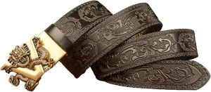 Casual Embossed Leather Belts Adjustable Automatic Buckle Personalized Engraved Gold Dragon Handmade Classic Belt