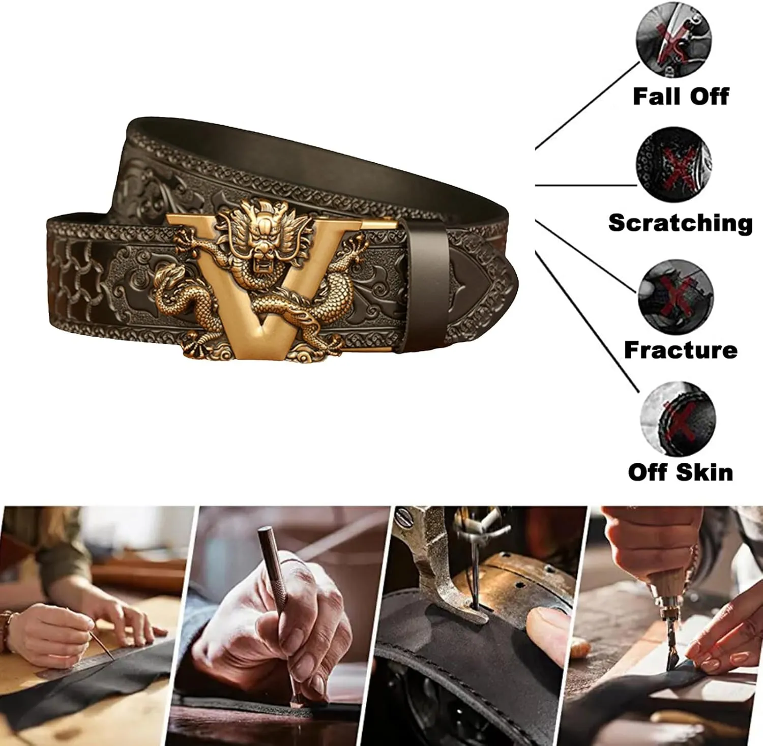 Casual Embossed Leather Belts Adjustable Automatic Buckle Personalized Engraved Gold Dragon Handmade Classic Belt