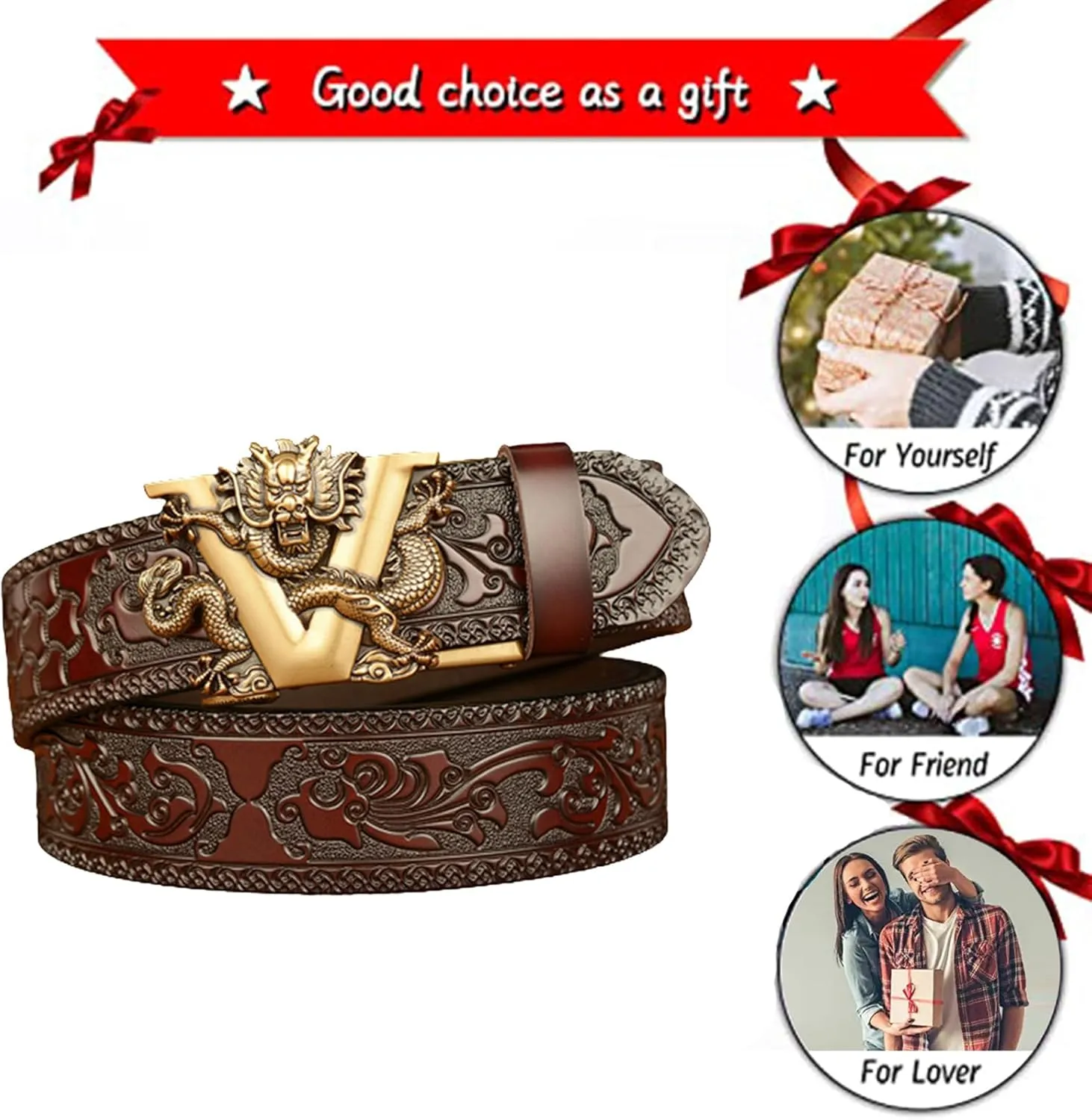 Casual Embossed Leather Belts Adjustable Automatic Buckle Personalized Engraved Gold Dragon Handmade Classic Belt