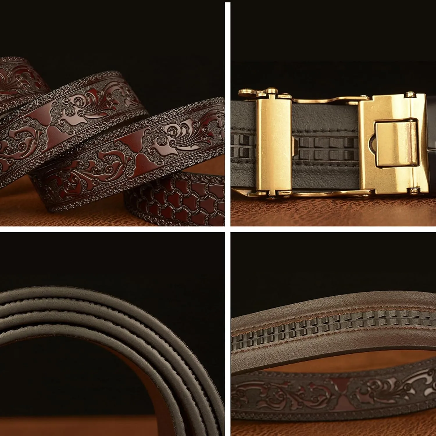 Casual Embossed Leather Belts Adjustable Automatic Buckle Personalized Engraved Gold Dragon Handmade Classic Belt