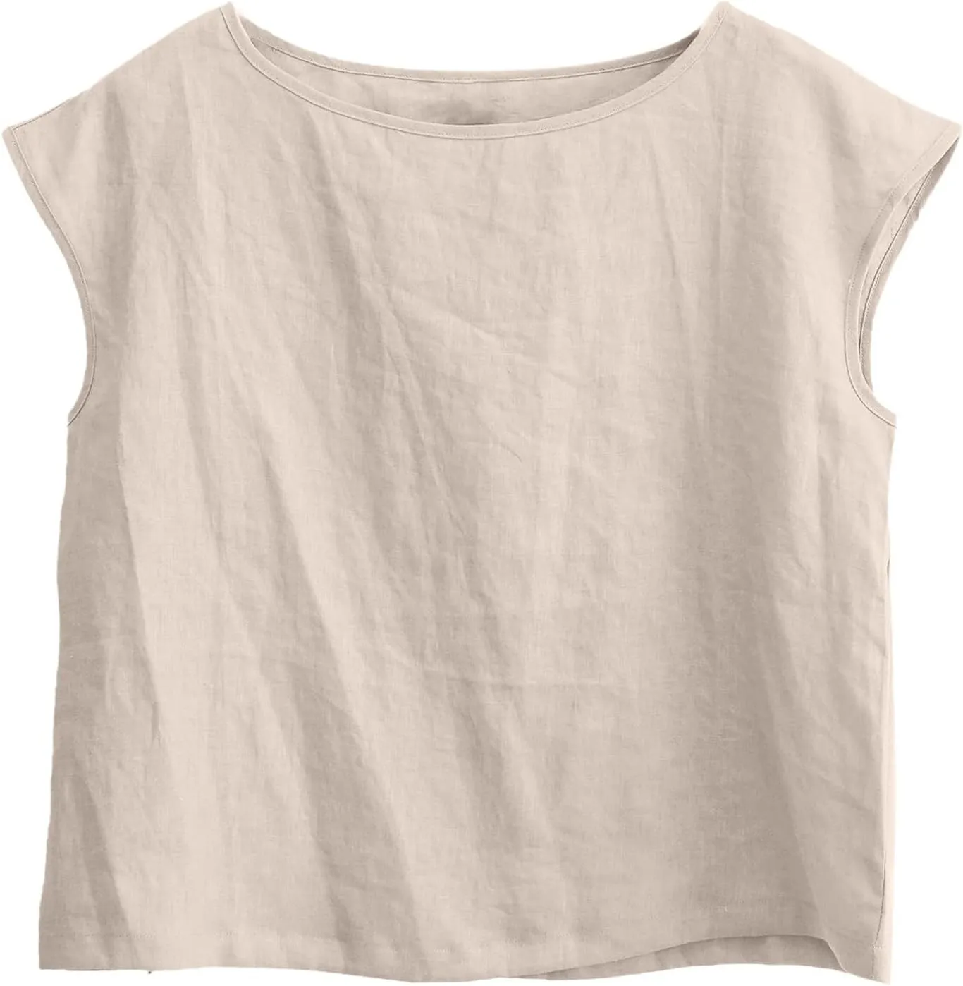 Casual Sleeveless Linen Shirts for Women Loose Fit Crew Neck Cute Cap Sleeve Top Basic Lightweight Summer Cotton Plain Blouse