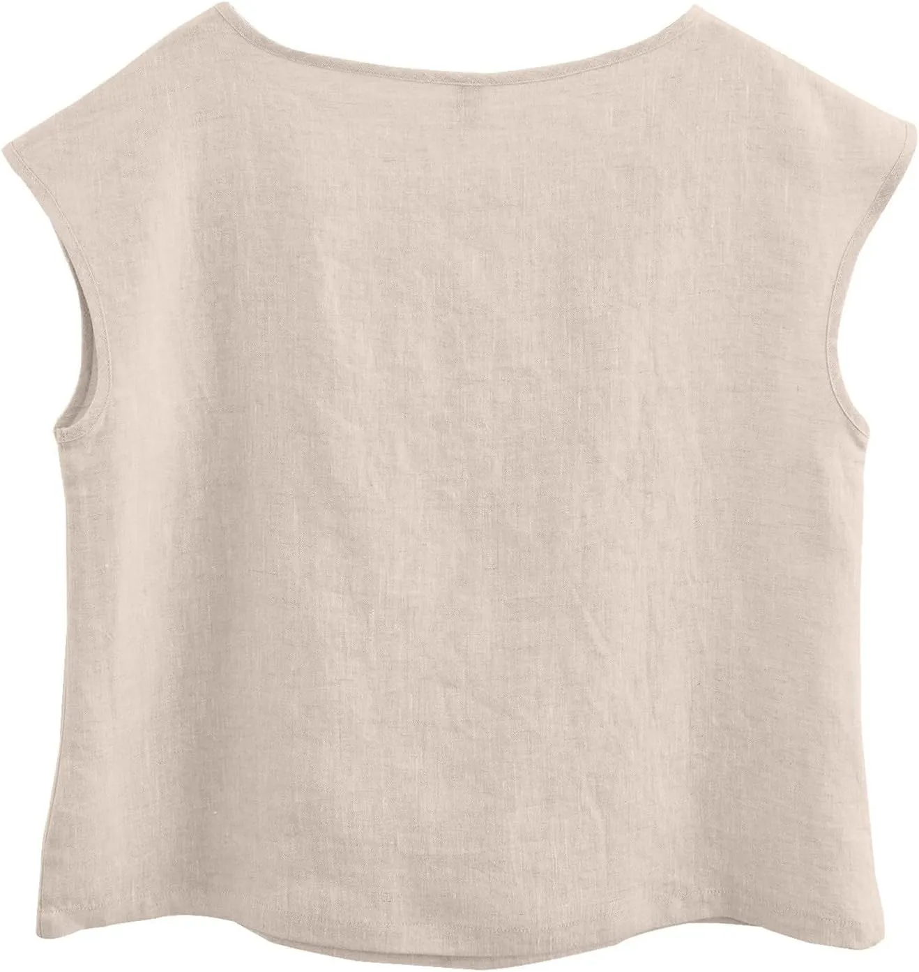 Casual Sleeveless Linen Shirts for Women Loose Fit Crew Neck Cute Cap Sleeve Top Basic Lightweight Summer Cotton Plain Blouse
