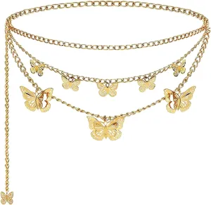 Chain Belts Multilayer Butterfly Waist Chain Adjustable Waist Belt for Women