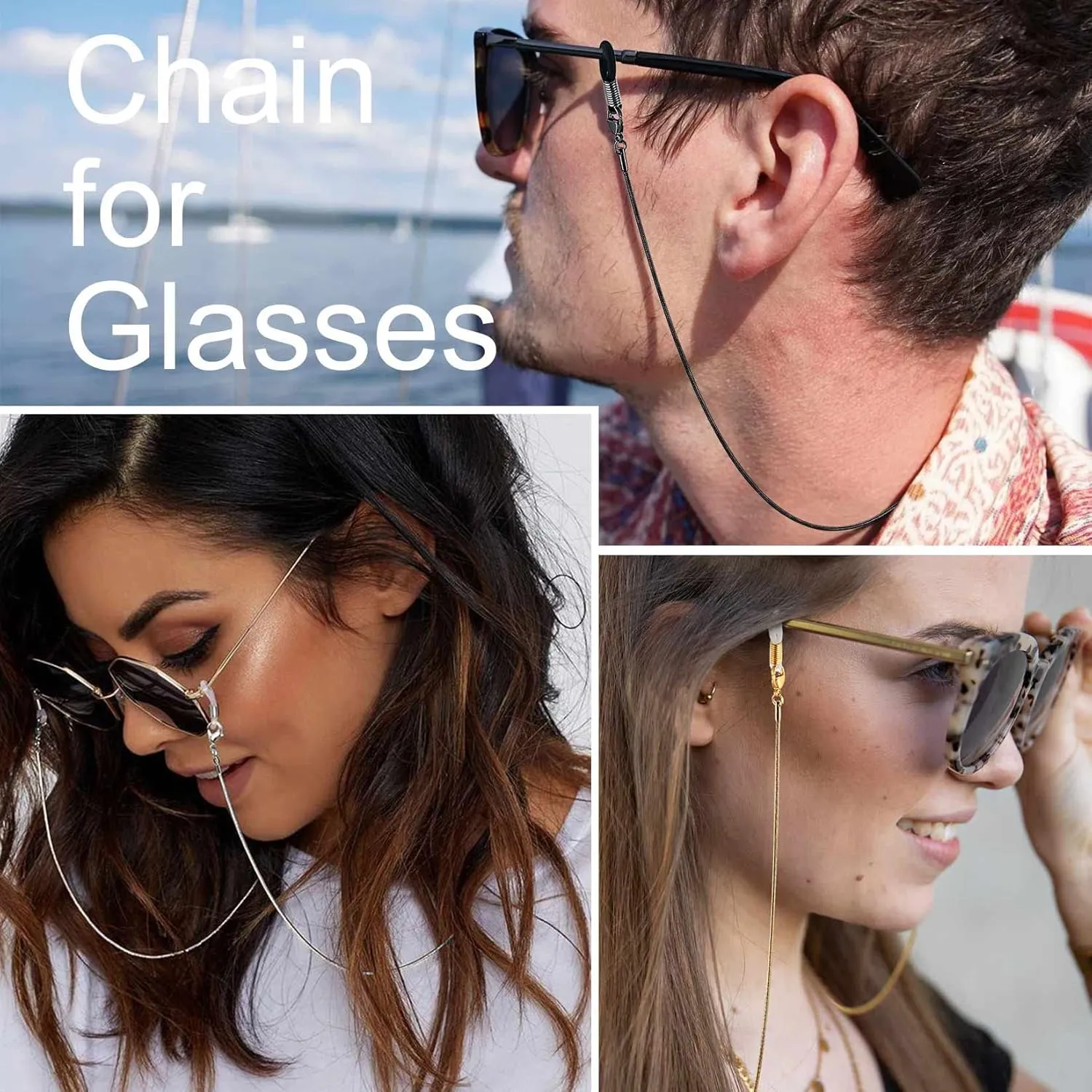 ChainsProMax Womens Reading Eyeglass Chain, Glasses Keeper, Stainless Steel/Gold Plated/Black-Send Gift Box
