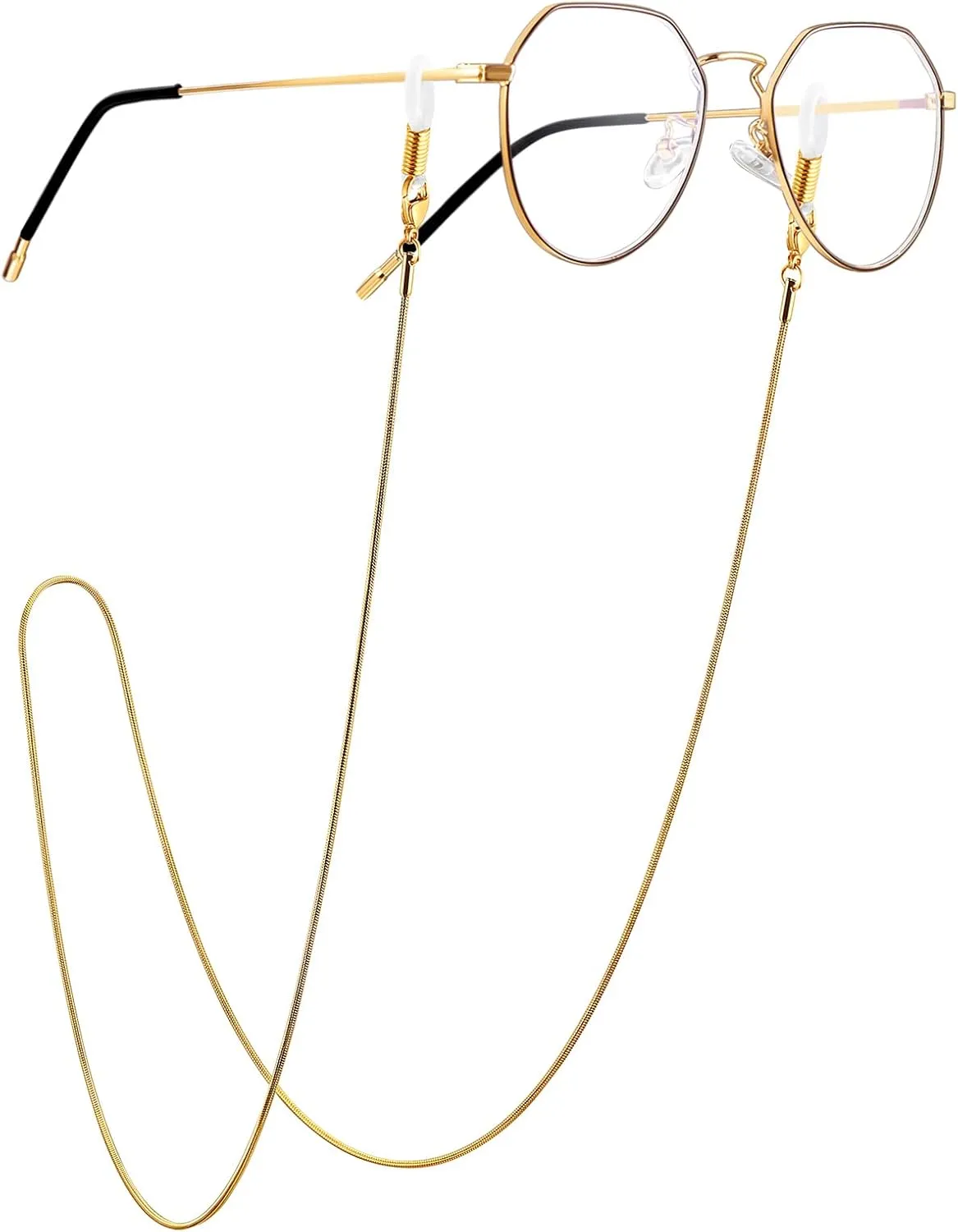 ChainsProMax Womens Reading Eyeglass Chain, Glasses Keeper, Stainless Steel/Gold Plated/Black-Send Gift Box