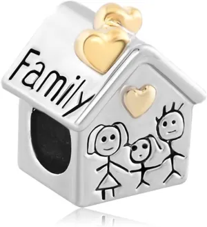 CharmSStory Silver Plated Family Heart Love House Beads for Charm Bracelets